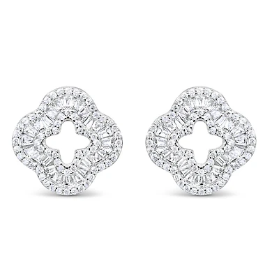 Sterling Silver Clover baguette  Cubic Zirconia Earrings 155057