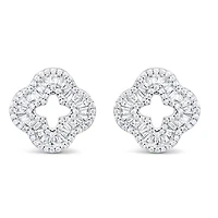 Sterling Silver Clover baguette  Cubic Zirconia Earrings 155057