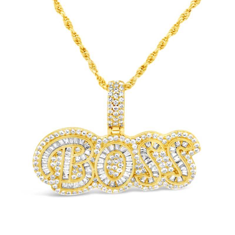 Yellow Gold Plated Sterling Silver Cubic Zirconia Boss Pendent Necklace 155139