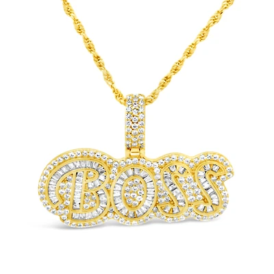 Yellow Gold Plated Sterling Silver Cubic Zirconia Boss  Pendent  Necklace 155139