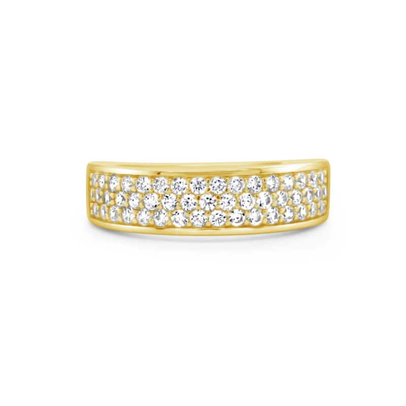 Men's Yellow Gold Plated Sterling Silver Cubic Zirconia Pave 3 Rows  Ring 155096