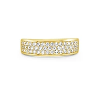 Men's Yellow Gold Plated Sterling Silver Cubic Zirconia Pave 3 Rows  Ring 155096
