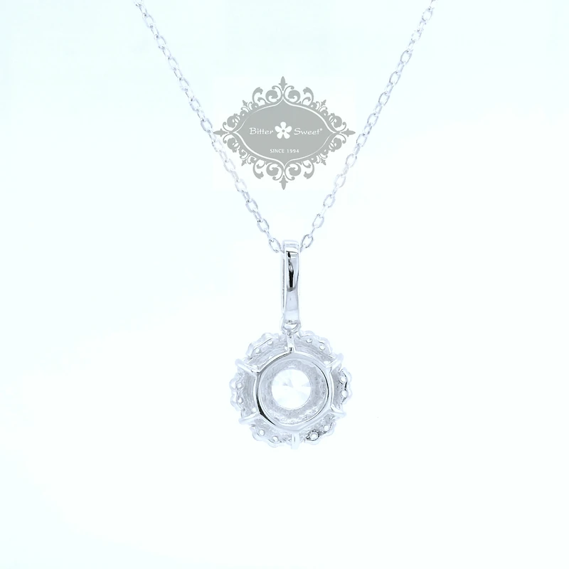 Sterling Silver Round outline Cubic Zirconia Necklace 155044