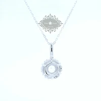 Sterling Silver Round outline Cubic Zirconia Necklace 155044