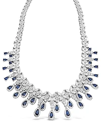 Bridal Silver Tear Drop Sapphire  Cubic Zirconia Necklace +Earrings Set 155007