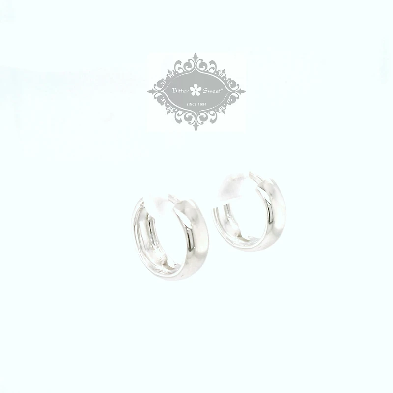 Sterling Silver  Round Plain Huggies Earrings 155078