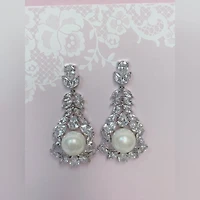 Bridal Pearl Cubic Zirconia Drop Earrings 145903