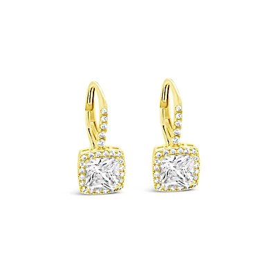 Gold Plated Sterling Silver Cubic Zirconia Square Outline Earrings 154843
