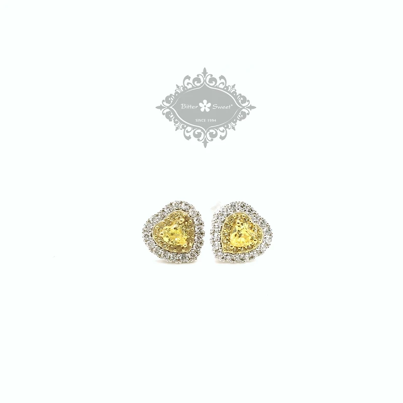 Sterling Silver Yellow Heart Cubic Zirconia Earrings 153483