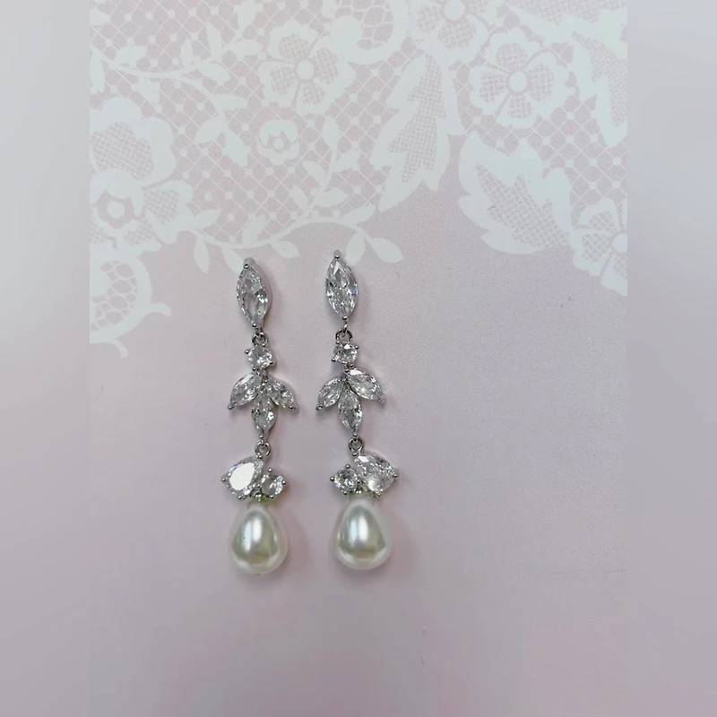 Bridal Pearl Cubic Zirconia Drop Earrings 145908