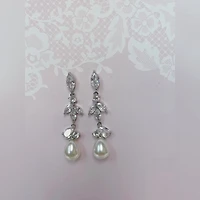 Bridal Pearl Cubic Zirconia Drop Earrings 145908