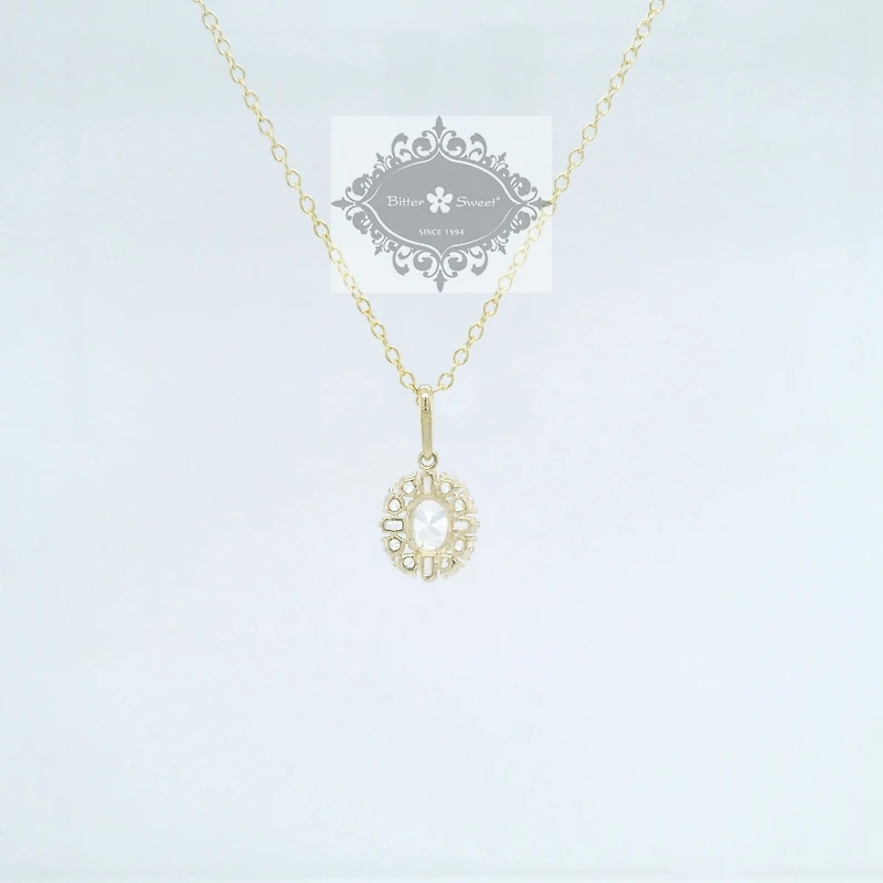 10k Yellow Gold Cubic Zirconia Oval with outline Pendant 155638