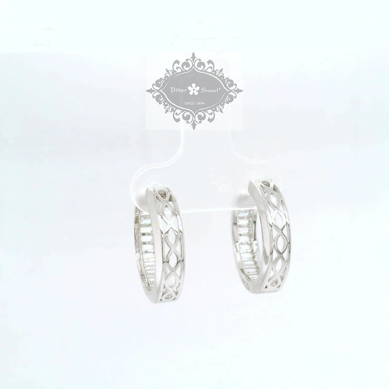 Sterling Silver  Cubic Zirconia Baguette Huggies Earrings 155066