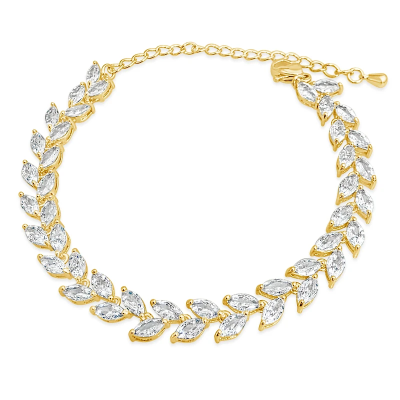 Bridal Gold Cubic Zirconia Marquise Leaf  Bracelet 155186
