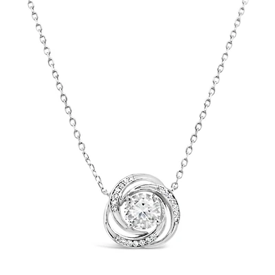 Sterling Silver Round Outline Twist Cubic Zirconia Necklace155048