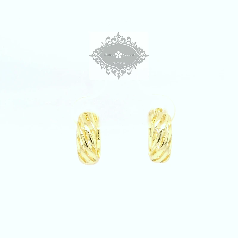 Yellow Gold Plated  Sterling Silver  Cubic Zirconia  Pave Twist Huggies 155075