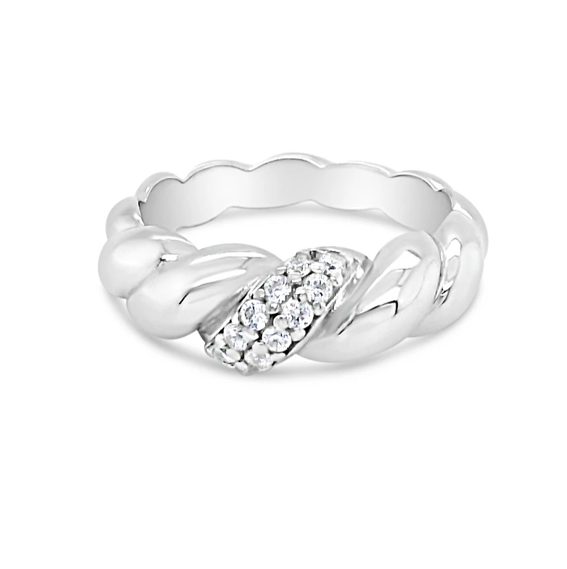 Sterling Silver Ring Twist with Cubic Zirconia Pave 154962