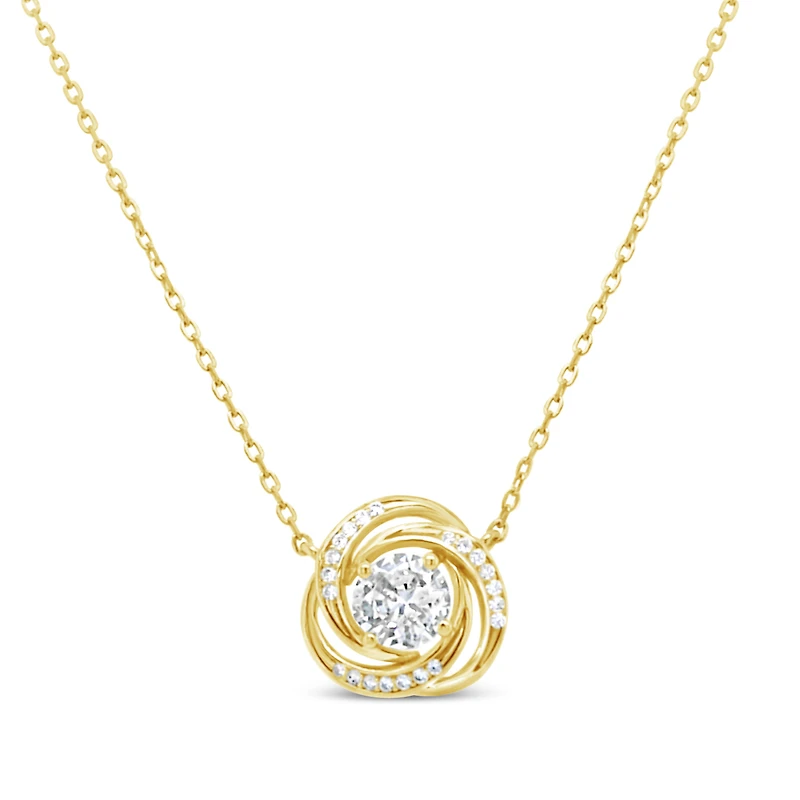 Yellow Gold Plated Sterling Silver Round Outline Cubic Zirconia Necklace155050