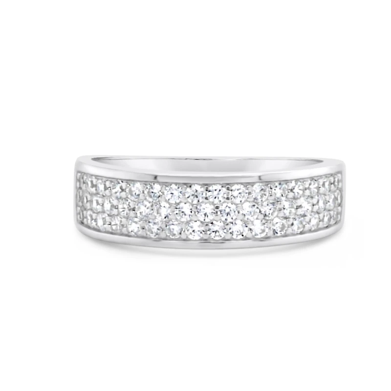 Men's  Sterling Silver Cubic Zirconia Pave 3 Rows  Ring 155096