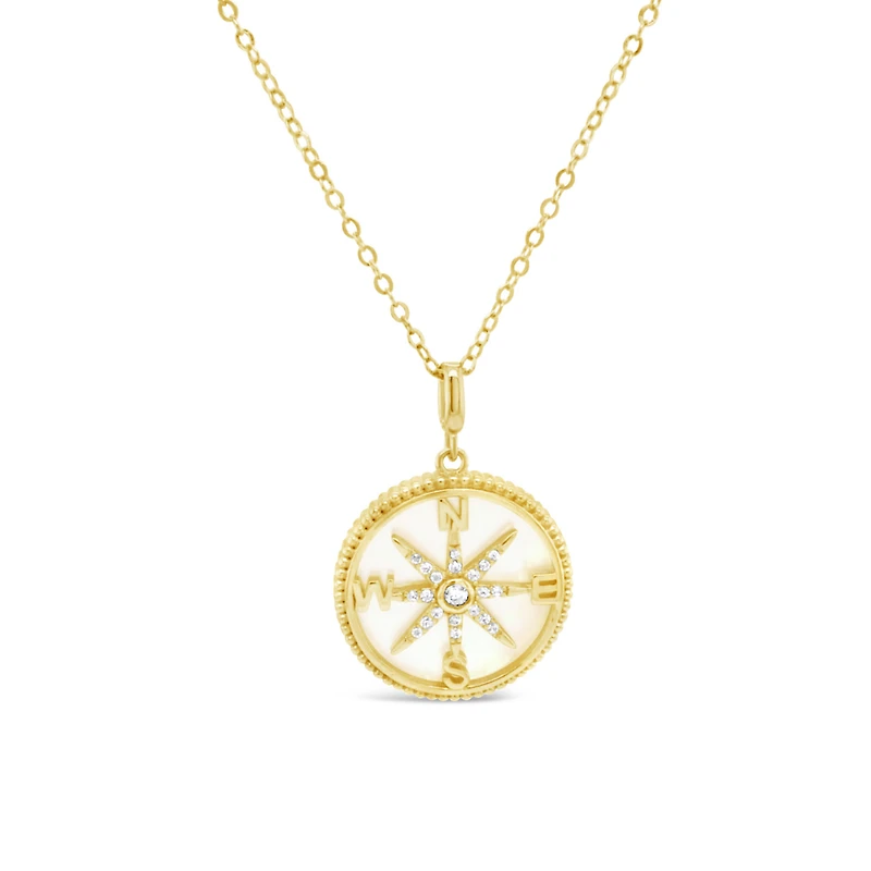 Gold Plated Sterling Silver Cubic Zirconia Compass Necklace 155308