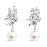 Bridal  Silver Tear Drop Pearl   Cubic Zirconia Earrings 155162