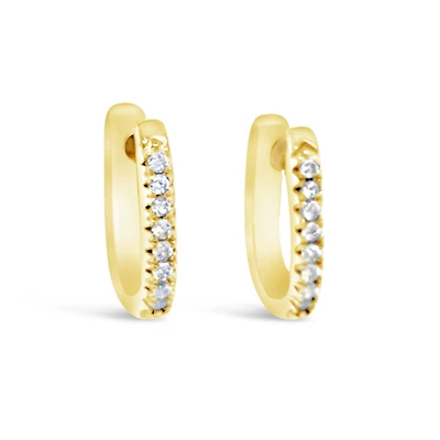 Yellow Gold Plated  Sterling Silver  Cubic Zirconia U Huggies Earrings 155219