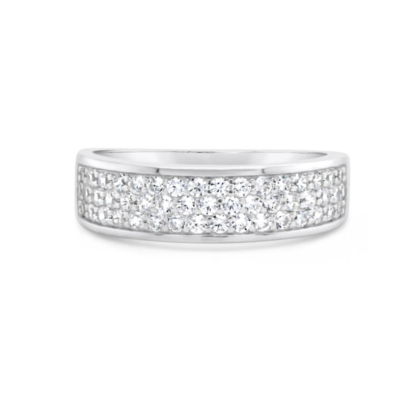 Men's  Sterling Silver Cubic Zirconia Pave 3 Rows  Ring 155096