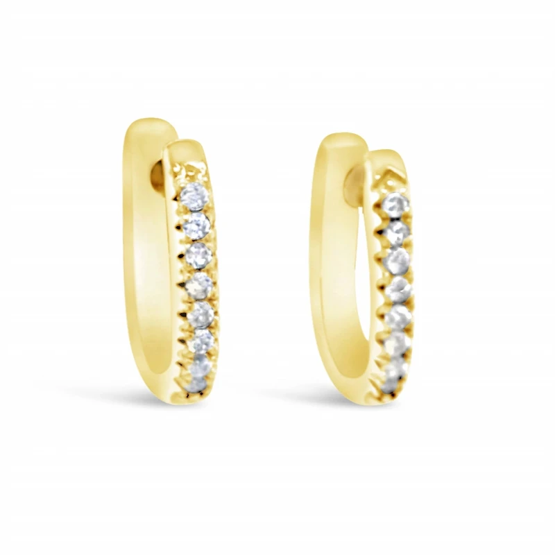 Yellow Gold Plated  Sterling Silver  Cubic Zirconia U Huggies Earrings 155219