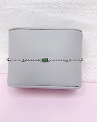 Sterling Silver Green Baguette Cubic Zirconia Bracelet 152204