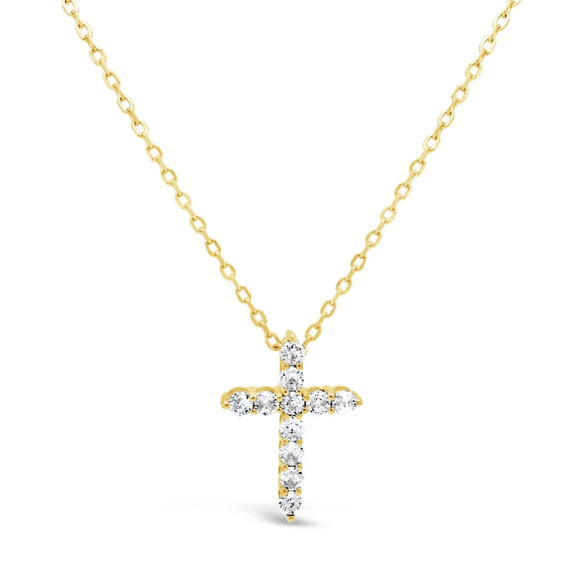 Yellow Gold Plated Sterling Silver Cross  Cubic Zirconia Necklace 155061