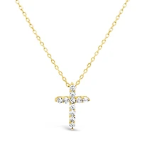 Yellow Gold Plated Sterling Silver Cross  Cubic Zirconia Necklace 155061