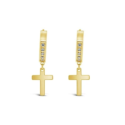 Stainless Steel Cubic Zirconia Gold Cross Huggie Earrings 150104