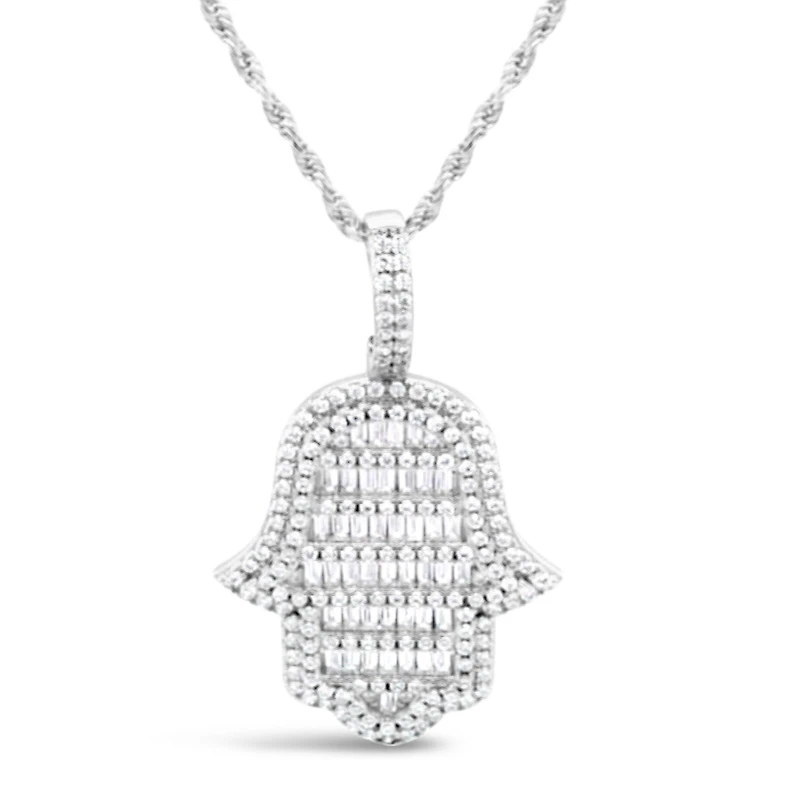 Sterling Silver Cubic Zirconia  Hamsa Pendent  Necklace 155136