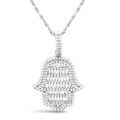 Sterling Silver Cubic Zirconia  Hamsa Pendent  Necklace 155136