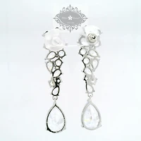 Bridal  Silver Tear Drop Cluster  Long  Cubic Zirconia Earrings 155181