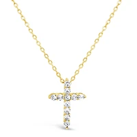 Yellow Gold Plated Sterling Silver Cross  Cubic Zirconia Necklace 155061