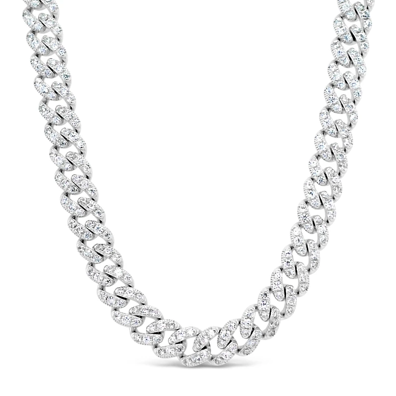 Sterling Silver Cuban Link Cubic Zirconia Necklace 155084