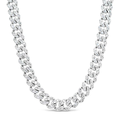 Sterling Silver  Cuban Link  Cubic Zirconia Necklace 155084