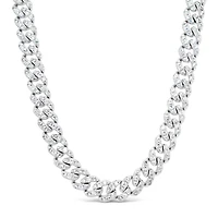 Sterling Silver  Cuban Link  Cubic Zirconia Necklace 155084