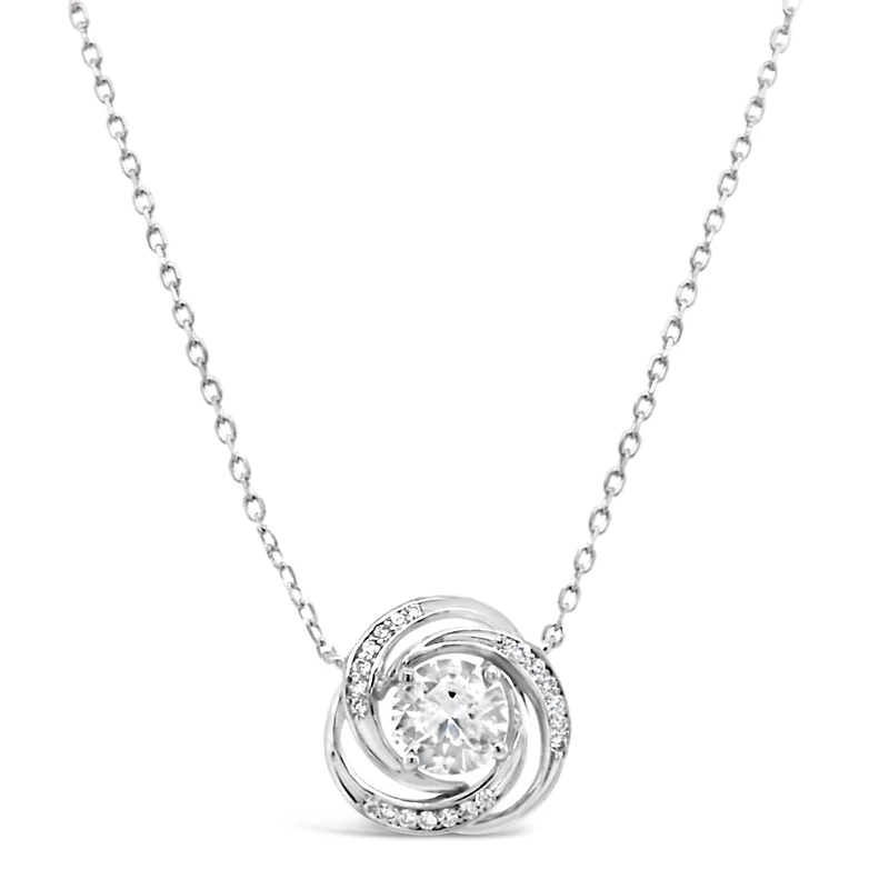 Sterling Silver Round Outline Twist Cubic Zirconia Necklace155048