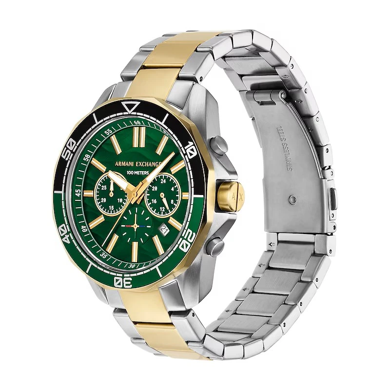 Armani Exchange Two-Tone Chronograph Watch Green Dial AX1966 154689