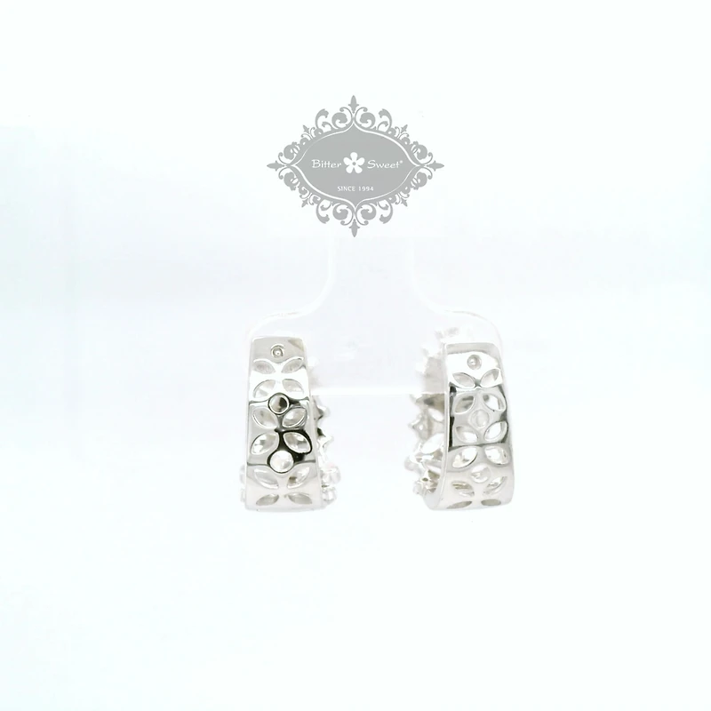 Sterling Silver  Flower  Cubic Zirconia Huggies Earrings 155065