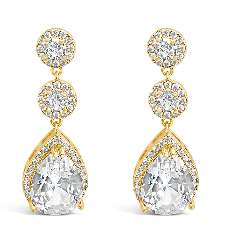 Bridal  Gold Tear Drop Halo  Cubic Zirconia Earrings 155159