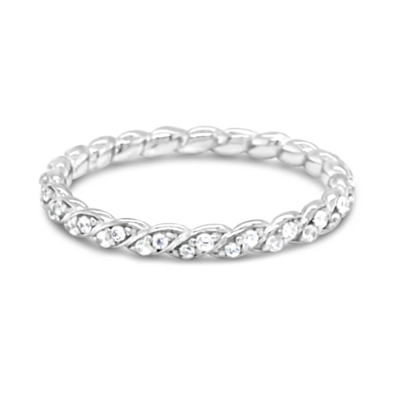 Sterling Silver Ring Twist w/2 rows Cubic Zirconia 154926