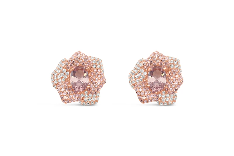 Rose Gold Plated Sterling Silver Cubic Zirconia Rose Earrings 151975