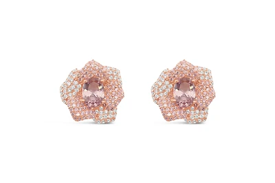 Rose Gold Plated Sterling Silver Cubic Zirconia Rose Earrings 151975