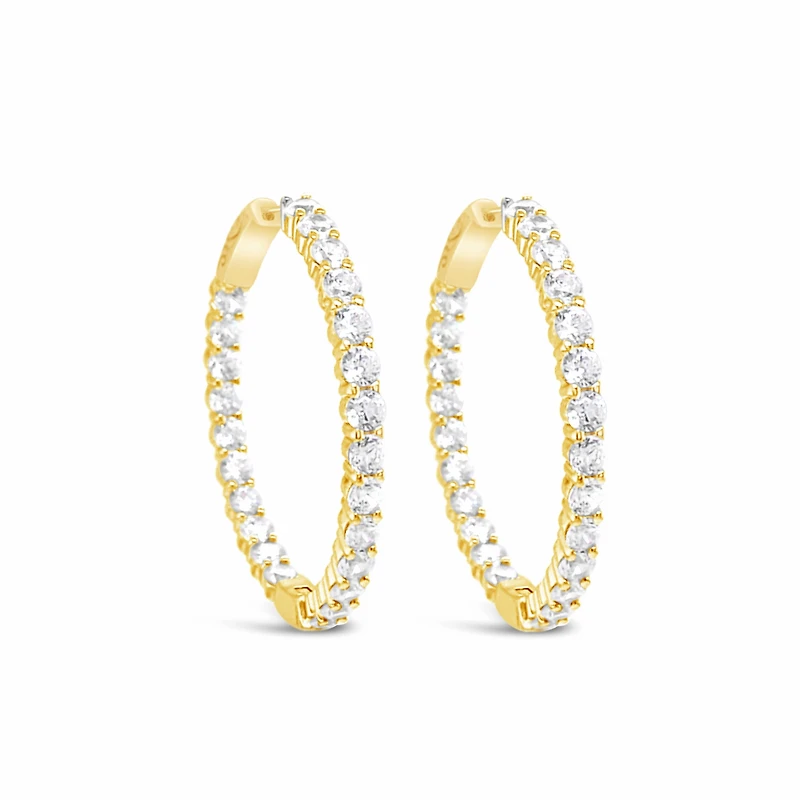 Yellow Gold Plated Sterling Silver  Cubic Zirconia Round Hoop Earring 155073