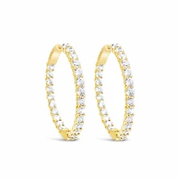 Yellow Gold Plated Sterling Silver  Cubic Zirconia Round Hoop Earring 155073