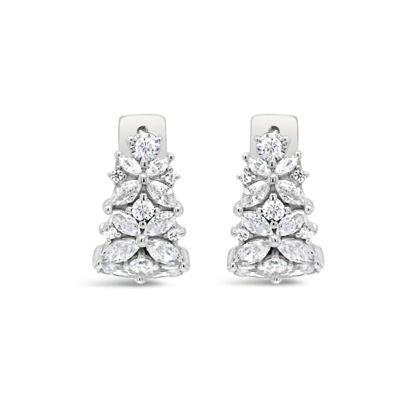 Sterling Silver  Flower  Cubic Zirconia Huggies Earrings 155065
