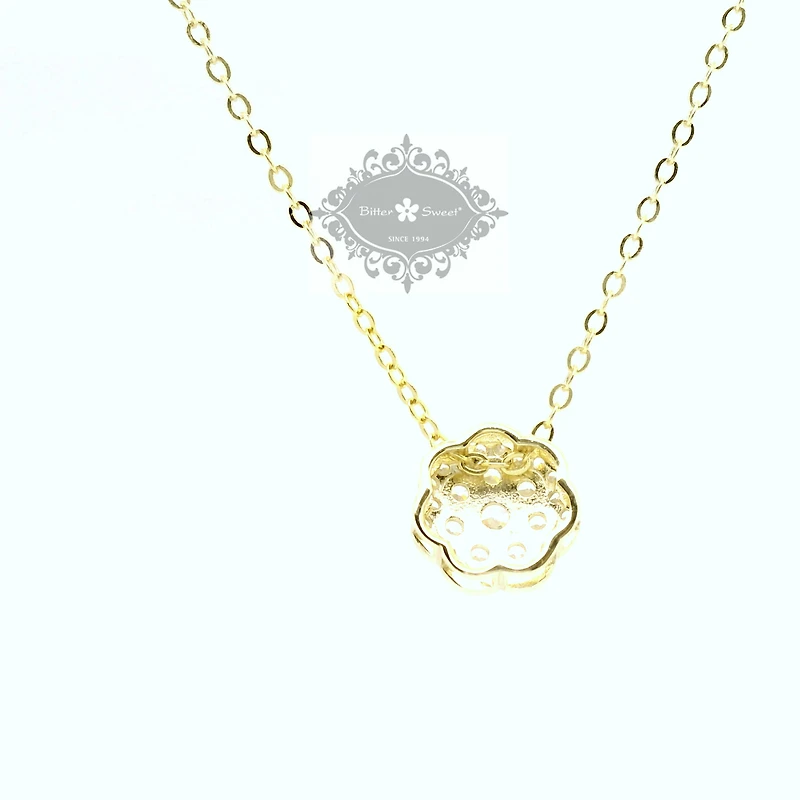 Gold Plated Sterling Silver Flower Cubic Zirconia Necklace